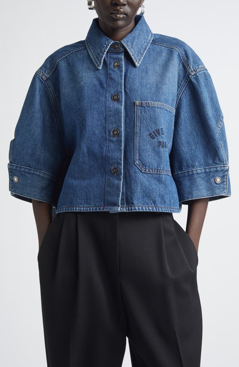 Givenchy Cocoon Crop Denim Shirt Jacket, Main, color, Medium Blue