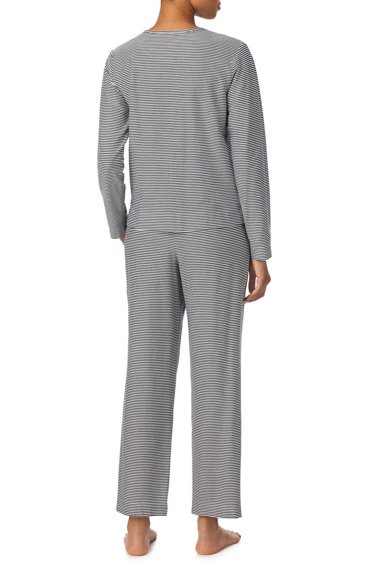 Print Cotton Ankle Length Pajamas, Alternate, color, DARK BLUE/ STRIPE