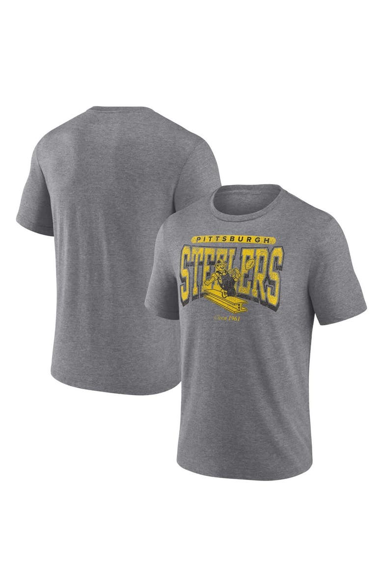 FANATICS Men's Fanatics Heather Gray Pittsburgh Steelers Warped Block Tri-Blend T-Shirt, Main, color,