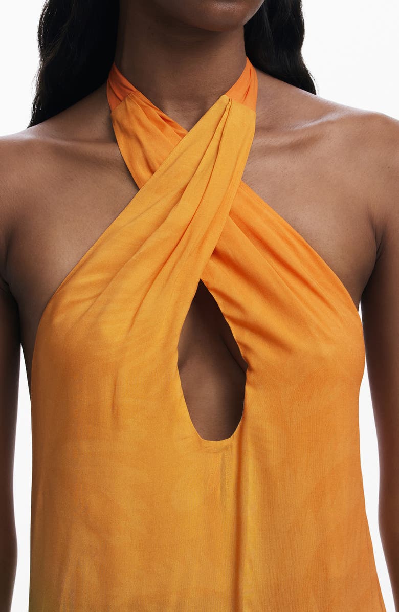 Desigual Halter Maxi Cover-Up Dress, Alternate, color, Orange Multi