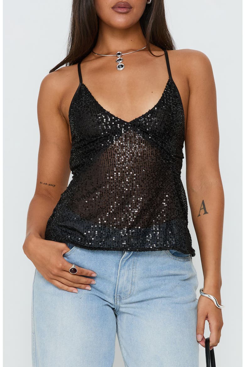 Opaline Sequin Cami Top, Main, color, BLACK