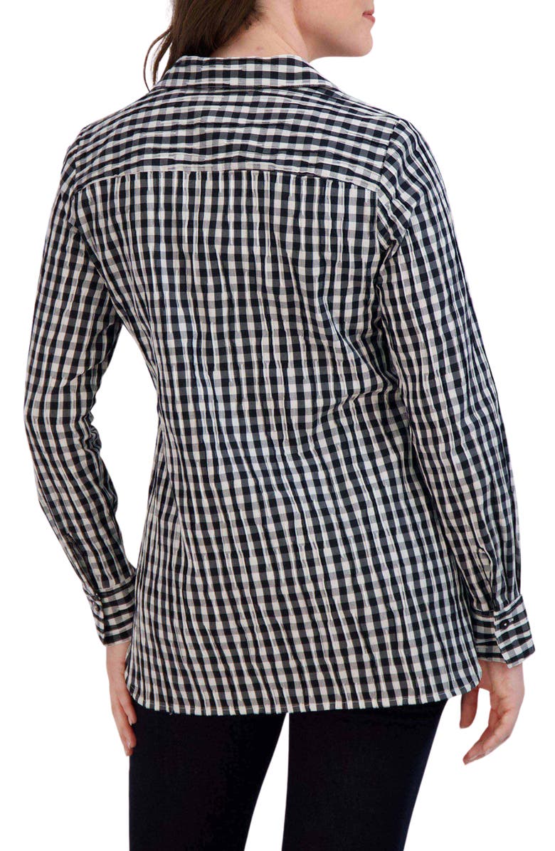 Foxcroft Pandora Gingham Cotton Blend Button-Up Top, Alternate, color,