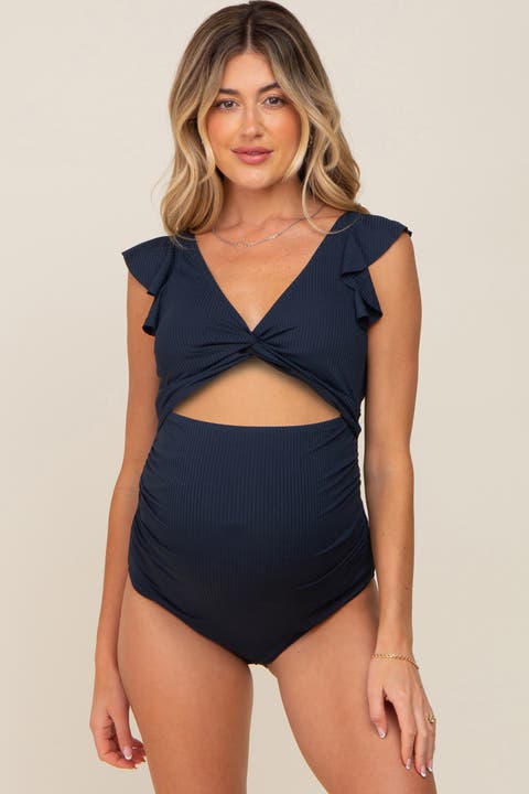 Ribbed Cutout Flutter One Piece Maternity Swimsuit