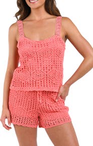 La Blanca Waverly Lace Overlay Cotton Cover-Up Camisole