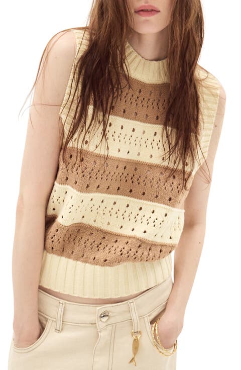 Nerja Stripe Pointelle Stitch Cotton Blend Sweater Vest