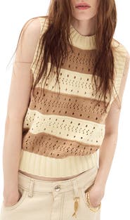 DELUC Nerja Stripe Pointelle Stitch Cotton Blend Sweater Vest