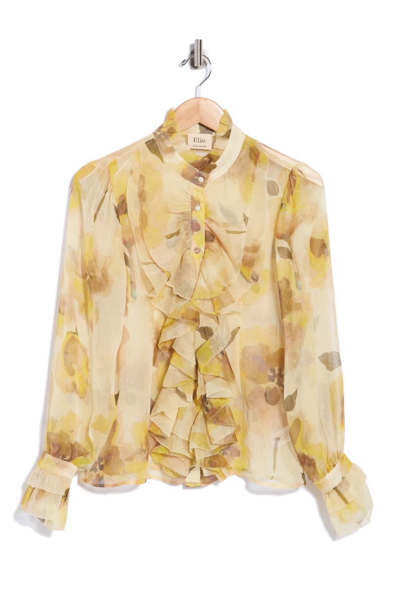 Ruffle Long Sleeve Top, Alternate, color, YELLOW FLORAL