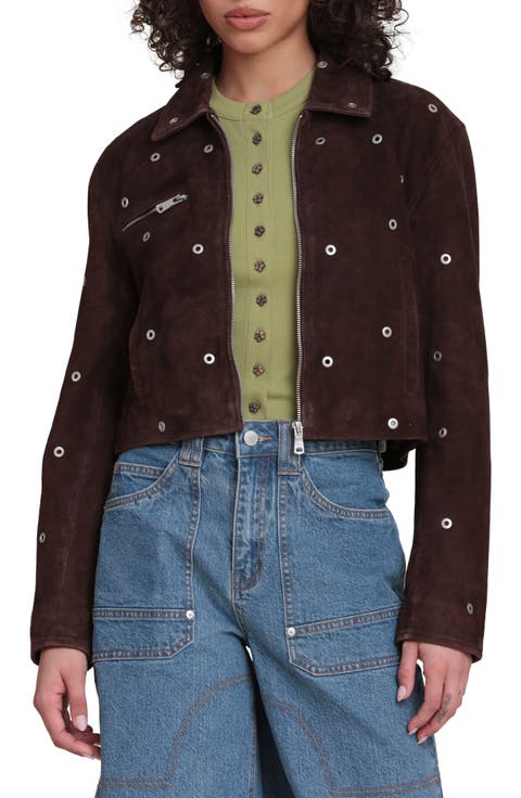 Grommet Studded Suede Jacket