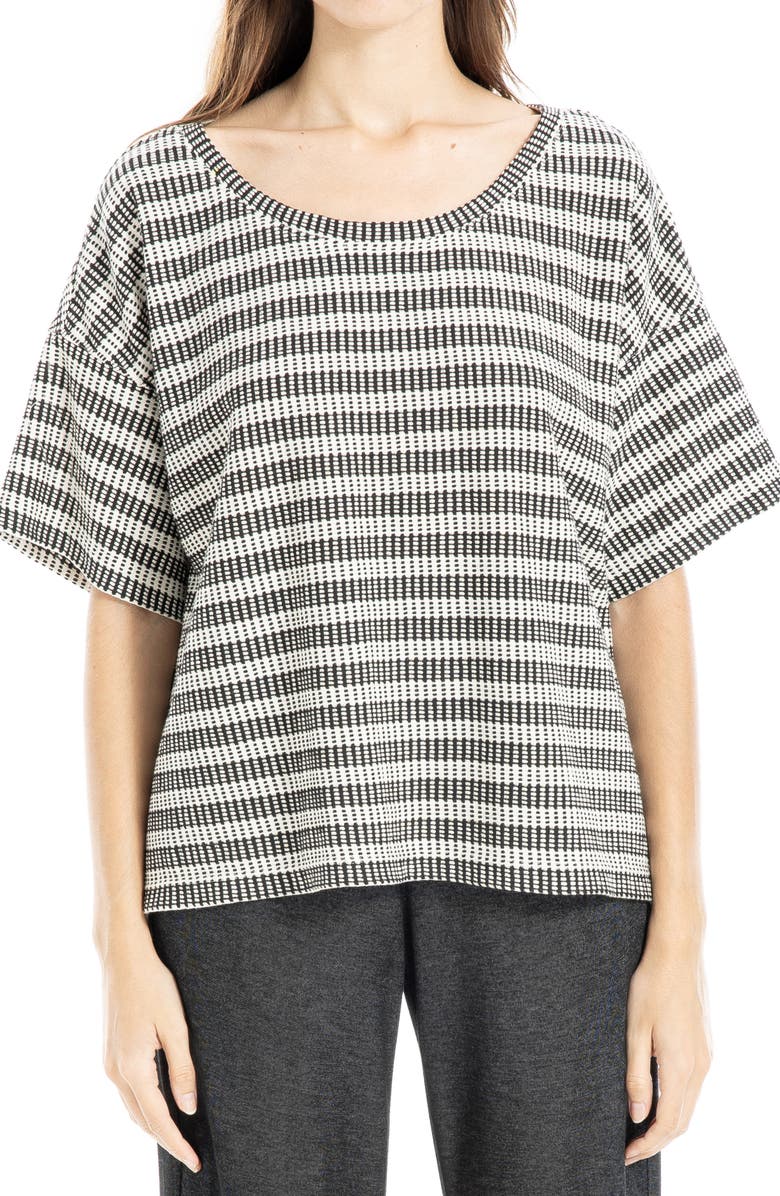 MAX STUDIO Flek Textured Stripe Boxy T-Shirt, Alternate, color, Black/ Cream