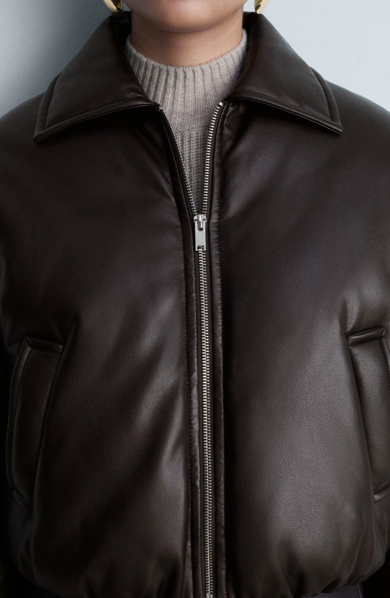 MANGO Faux Leather Bomber Jacket, Alternate, color, Brown