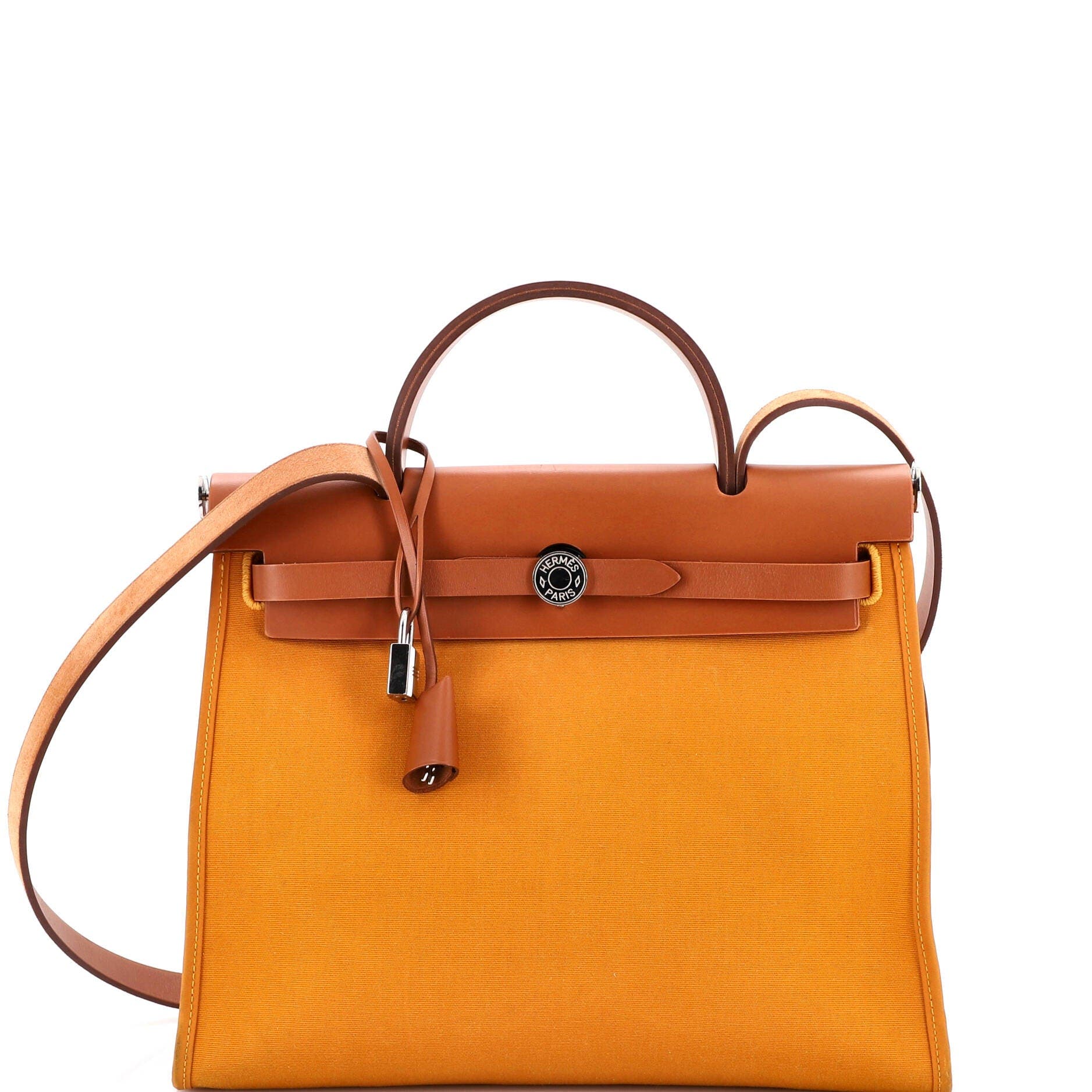 Pre-Owned Hermes Herbag Zip Leather and Toile 31, Main, color, Abricot