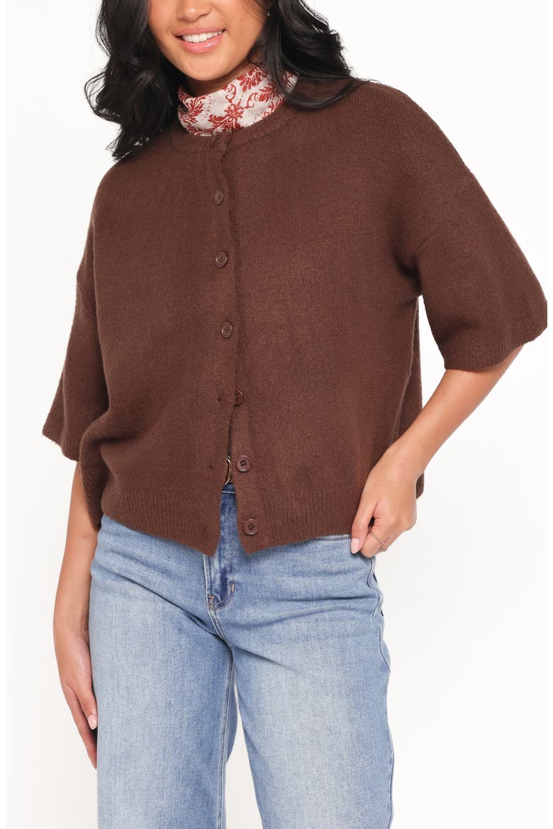 Lilith Elbow Sleeve Cardigan, Main, color, CHOCOLATE BROWN