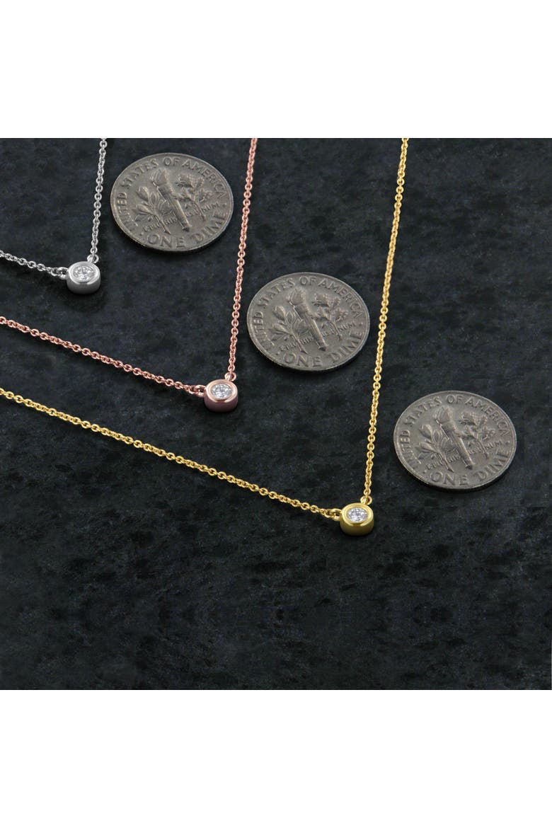 10K Gold 1/10 Cttw Round Diamond Modern Bezel-Set Solitaire Pendant Necklace, Alternate, color, White Gold