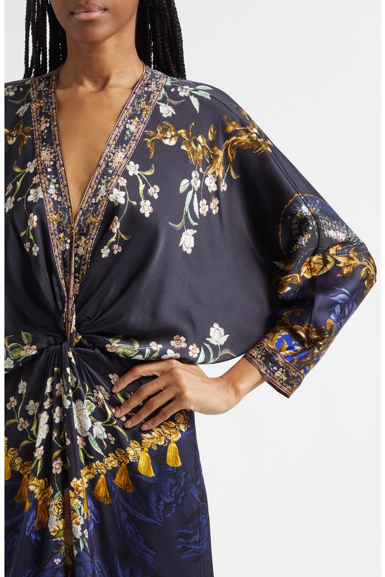 Twist Front Batwing Long Sleeve Silk Maxi Dress, Alternate, color, NOTES FROM THE BLUE ROOM