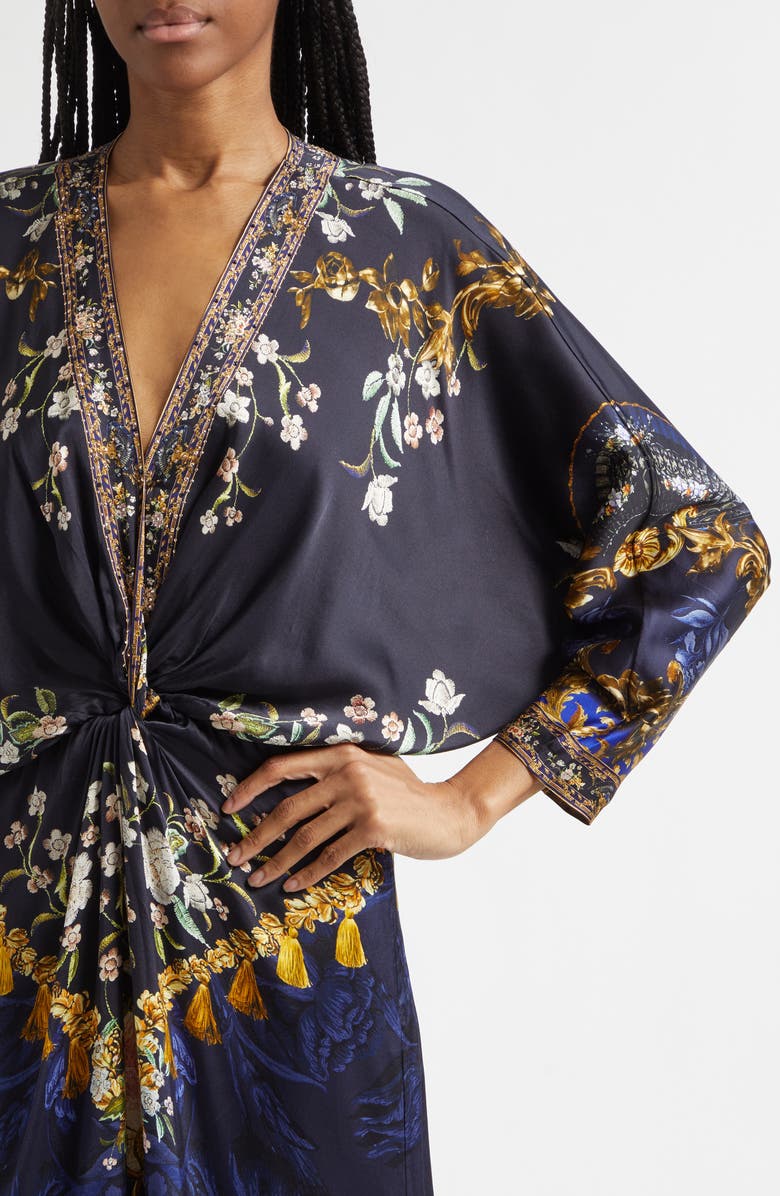 Camilla Twist Front Batwing Long Sleeve Silk Maxi Dress, Alternate, color, Notes From The Blue Room