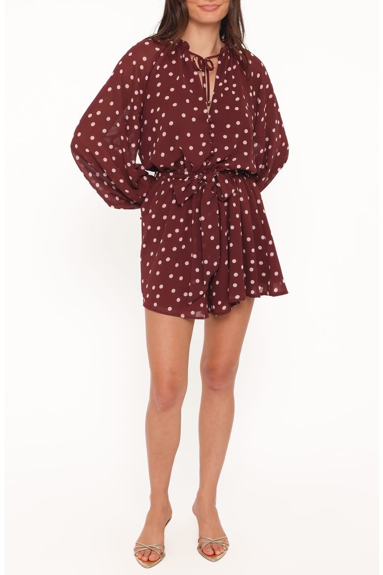 Michelle Polka Dot Romper, Main, color, BURGUNDY POLKA DOT