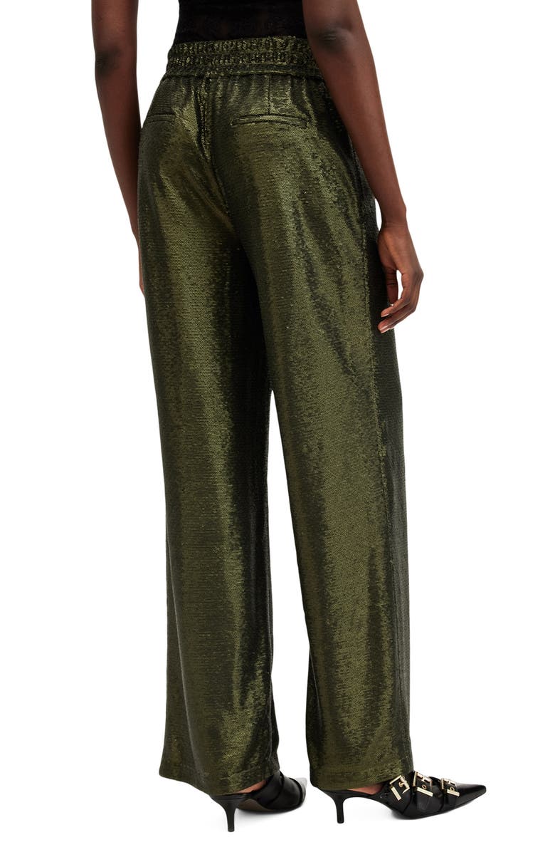 AllSaints Charli Sequin Wide Leg Pants, Alternate, color, Olive Green