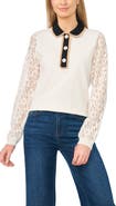 CeCe Lace Sleeve Polo Sweater