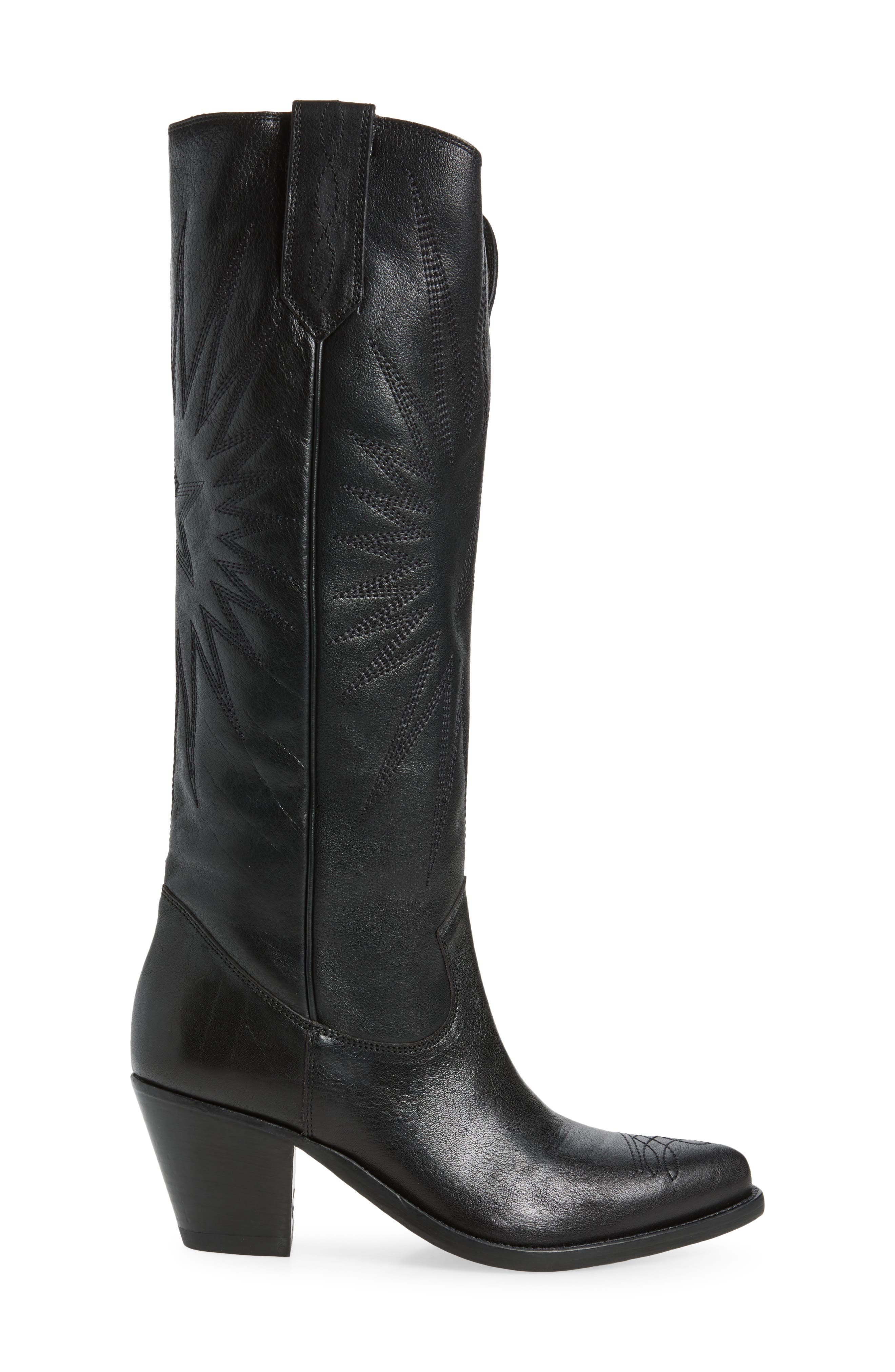 Wish Star Leather Western Boot, Alternate, color, BLACK