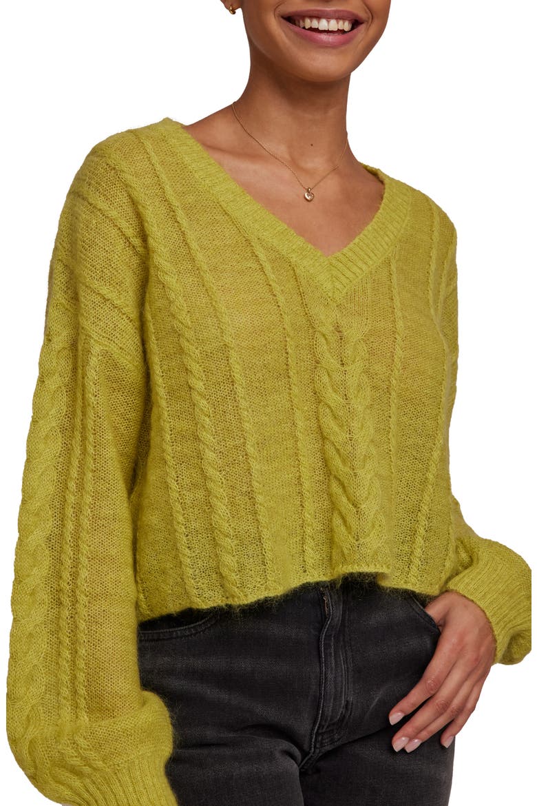 Cable Stitch Crop Sweater, Main, color, GOLDEN CHARTREUSE