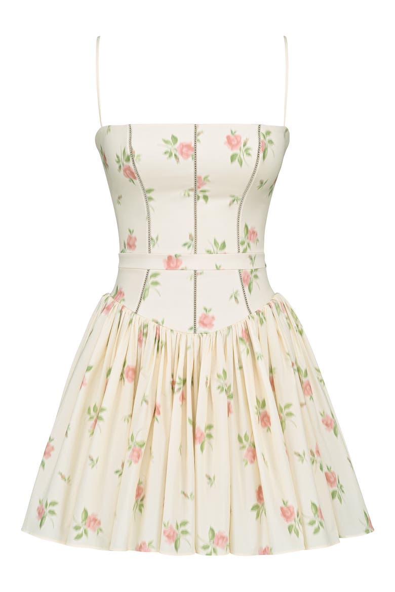 Ysabella Floral Print Minidress, Alternate, color, WHITE ROSE PRINT