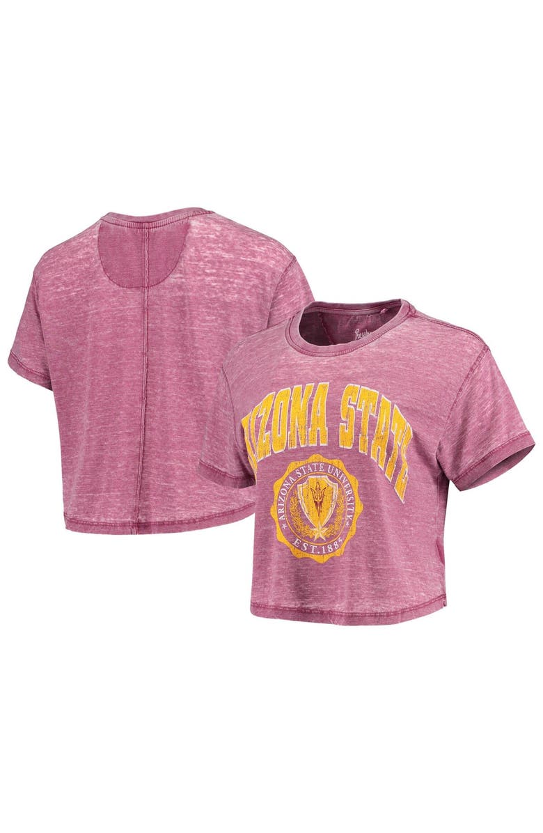 PRESSBOX Women's Pressbox Maroon Arizona State Sun Devils Edith Vintage Burnout Crop T-Shirt, Main, color, 