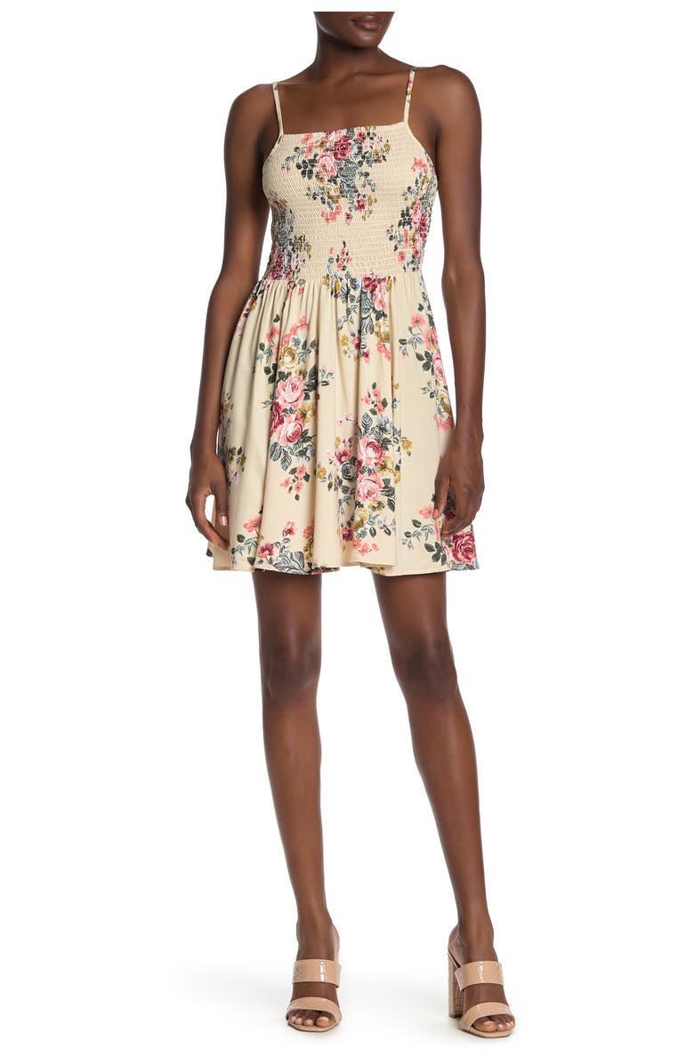 Angie Floral Smocked Mini Dress, Main, color, 