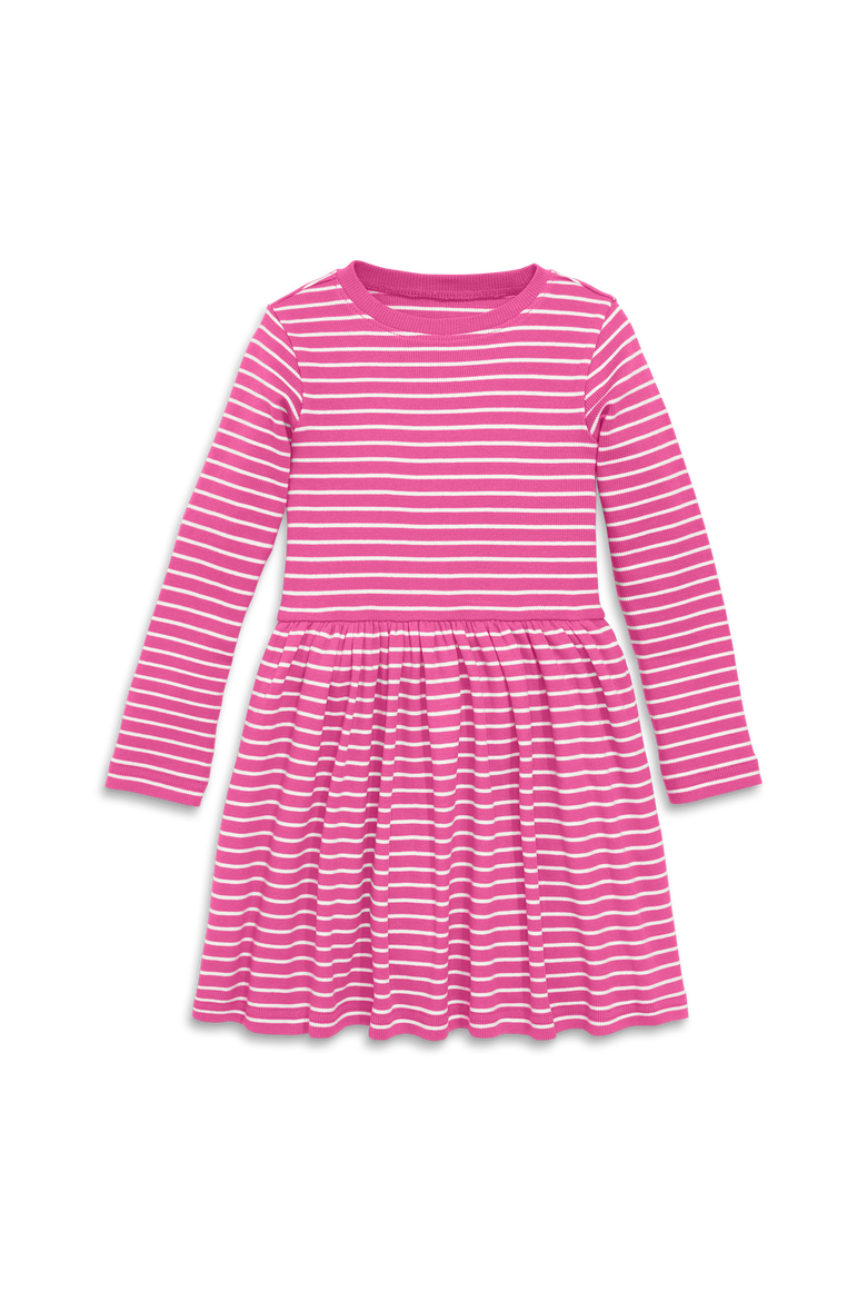 Kids Long Sleeve Rib Perfect Pocket Dress, Main, color, Tulip Ivory Stripe