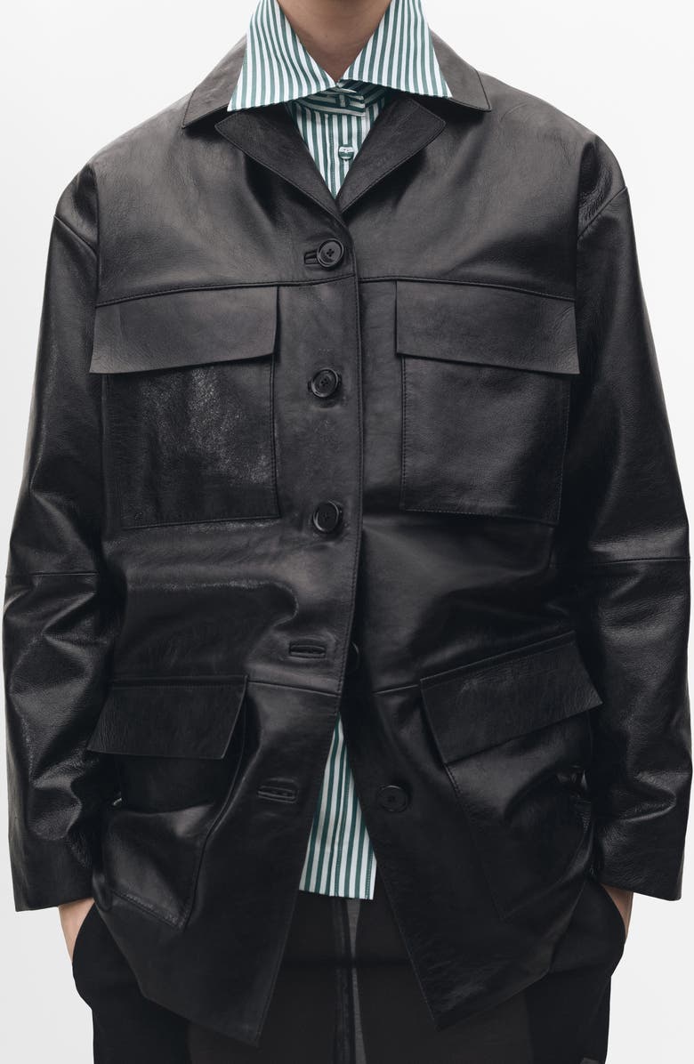 MANGO Patch Pocket Leather Jacket, Alternate, color, 