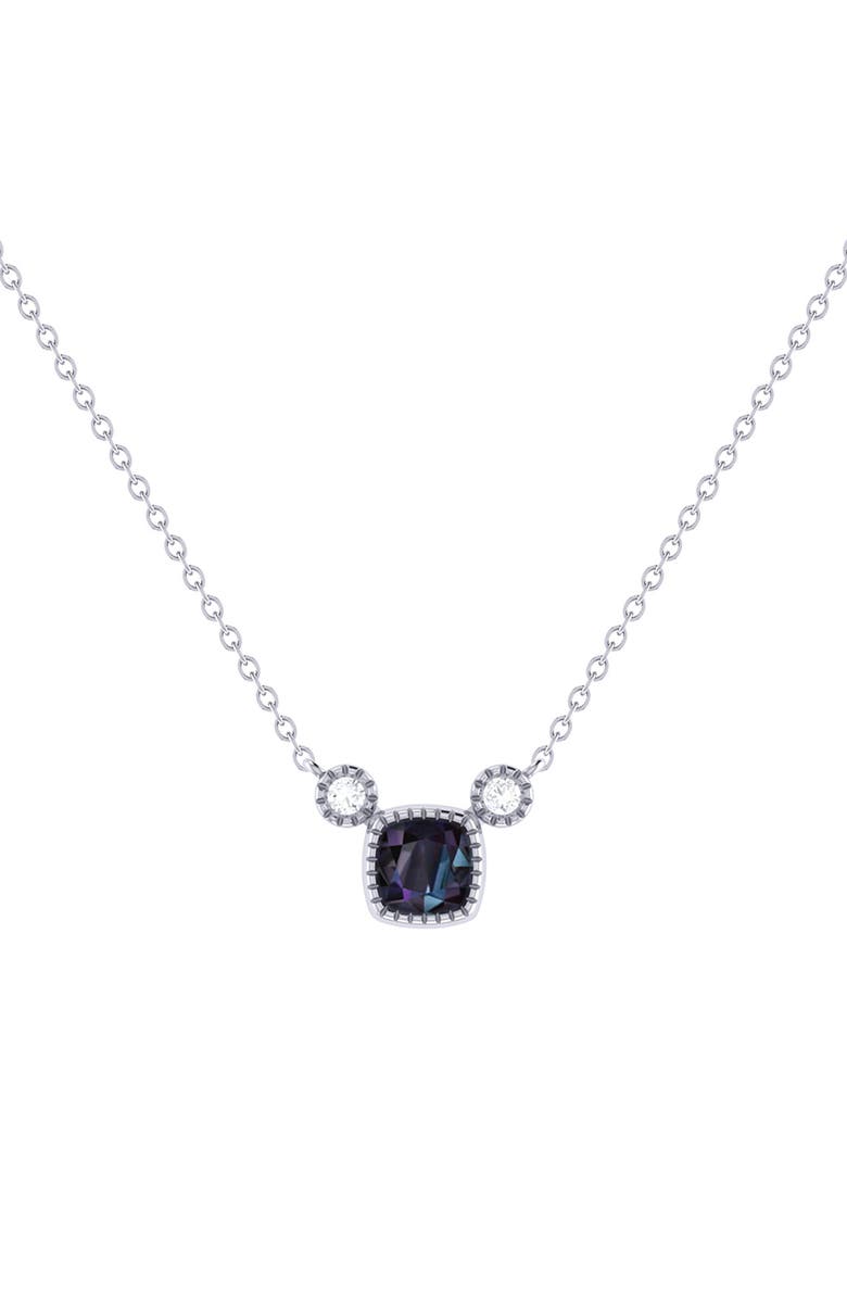 LuvMyJewelry Cushion Cut Alexandrite & Diamond Pendant Necklace, Main, color, 14K White Gold