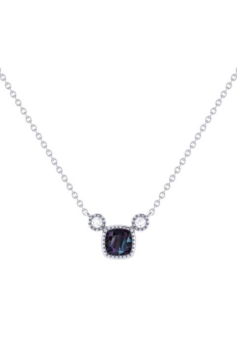 Cushion Cut Alexandrite & Diamond Pendant Necklace