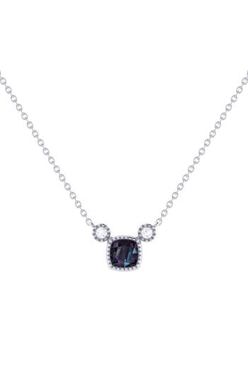 Luvmyjewelry Cushion Cut Sapphire & Diamond 14k Gold Birthstone Necklace In Silver