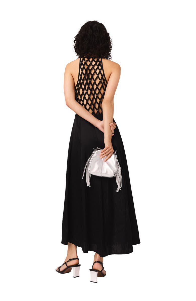 maje Flowy maxi dress with braided back, Alternate, color, Black