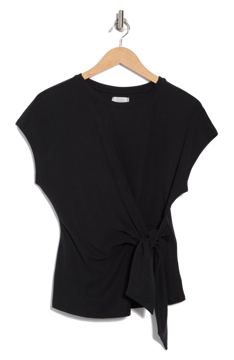 NORDSTROM RACK Short Sleeve Tie Detail Top, Alternate, color, Black