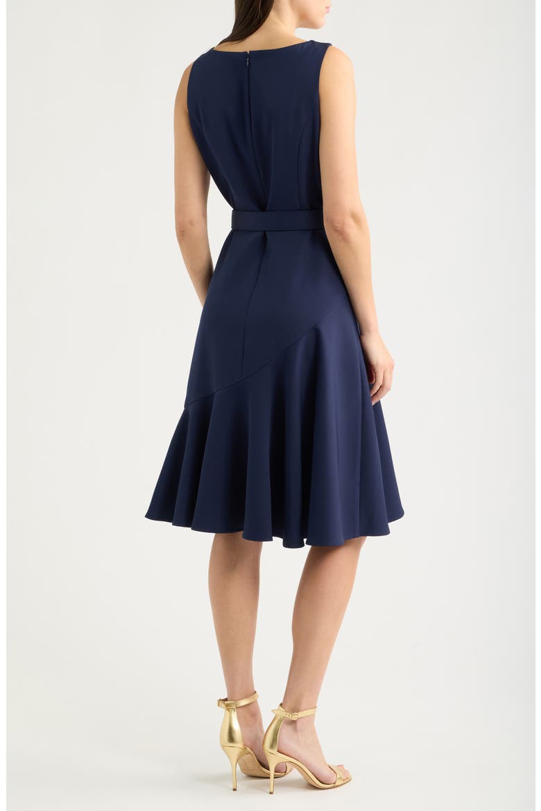 Belted Ruffle Hem Crepe Dress, Alternate, color, NAVY