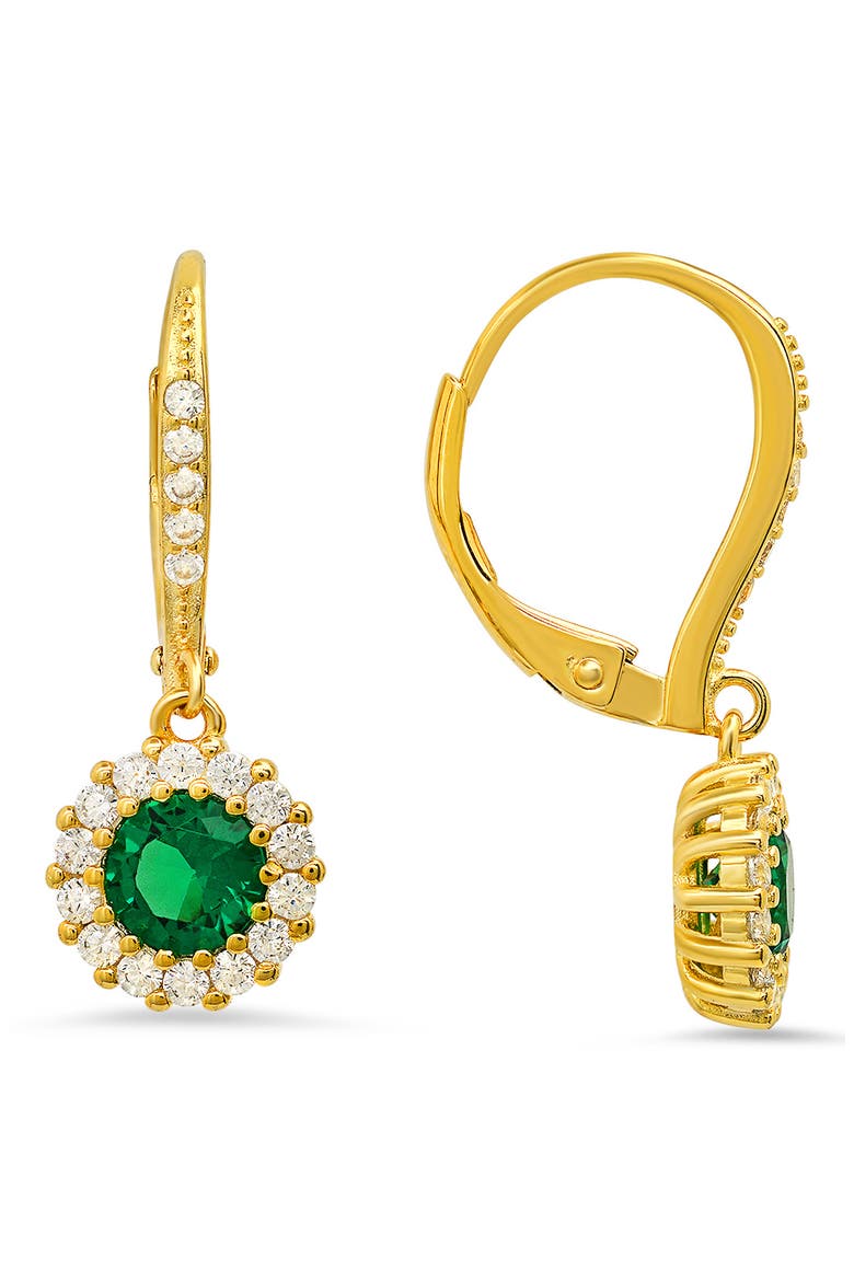 14K Gold Plate Sterling Silver CZ Drop Earrings, Main, color, GOLD