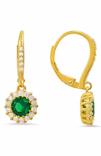 14K Gold Plate Sterling Silver CZ Drop Earrings