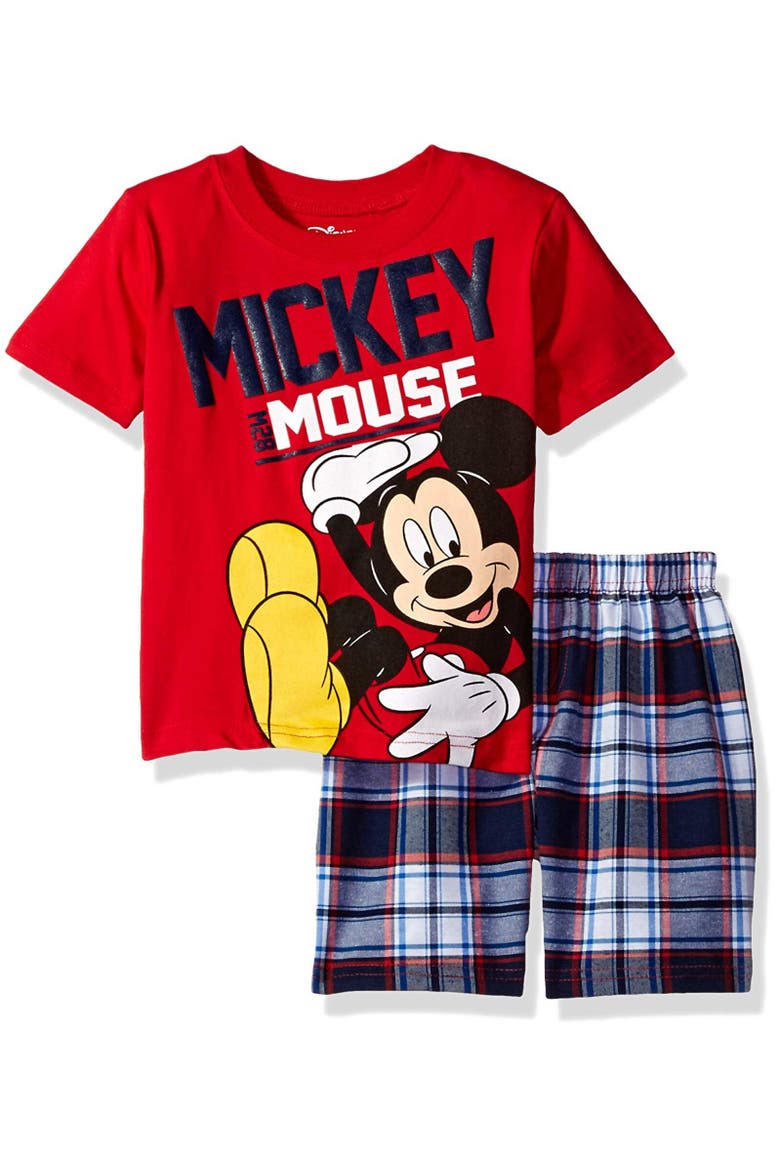 Mickey Mouse T-Shirt & Plaid Shorts Set, Main, color, Red
