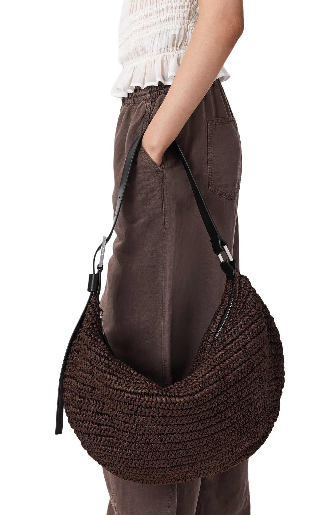 Luna Woven Straw Shoulder Bag, Alternate, color, COGNAC BROWN