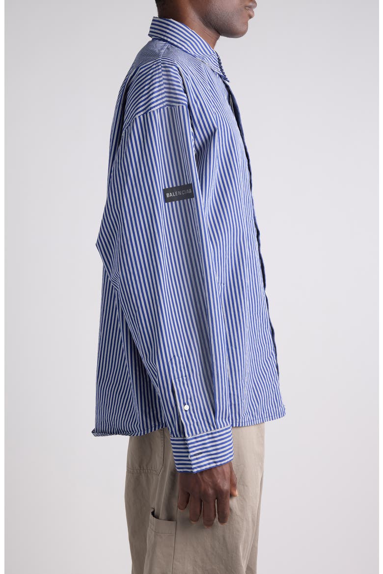 Oversize Stripe Cotton Blend Button-Up Shirt, Alternate, color, NAVY/ WHITE
