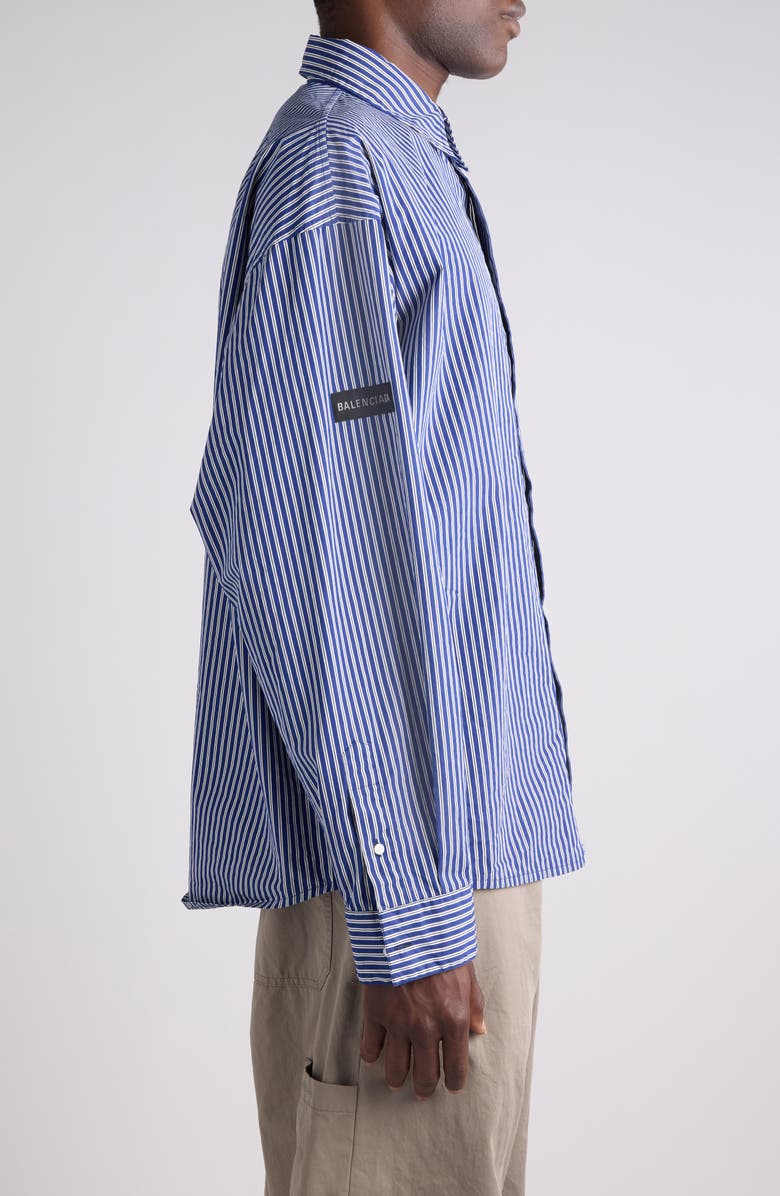 Balenciaga Oversize Stripe Cotton Blend Button-Up Shirt, Alternate, color, Navy/ White