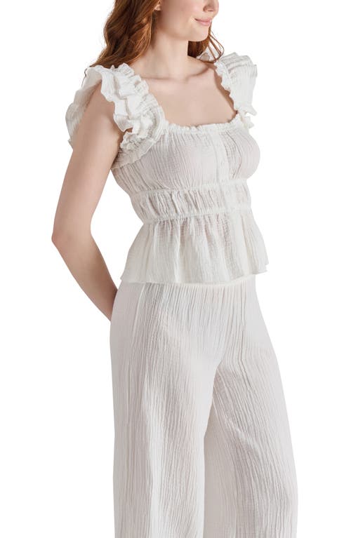 Steve Madden Button Front Peplum Top In White