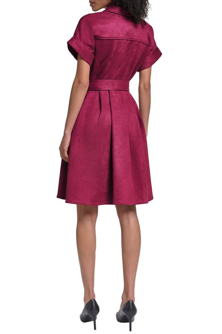 Belted Faux Suede Shirtdress, Alternate, color, PORT