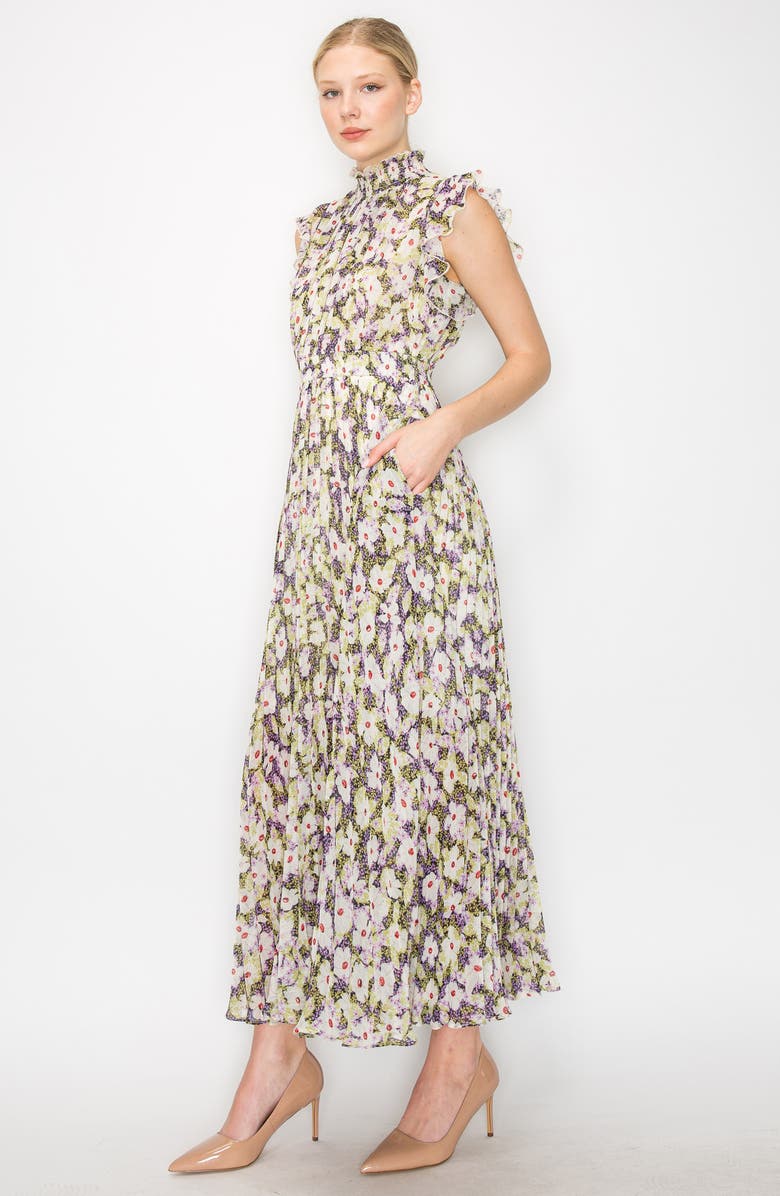 MELLODAY Patterned Flutter Sleeve Maxi Dress, Alternate, color, 