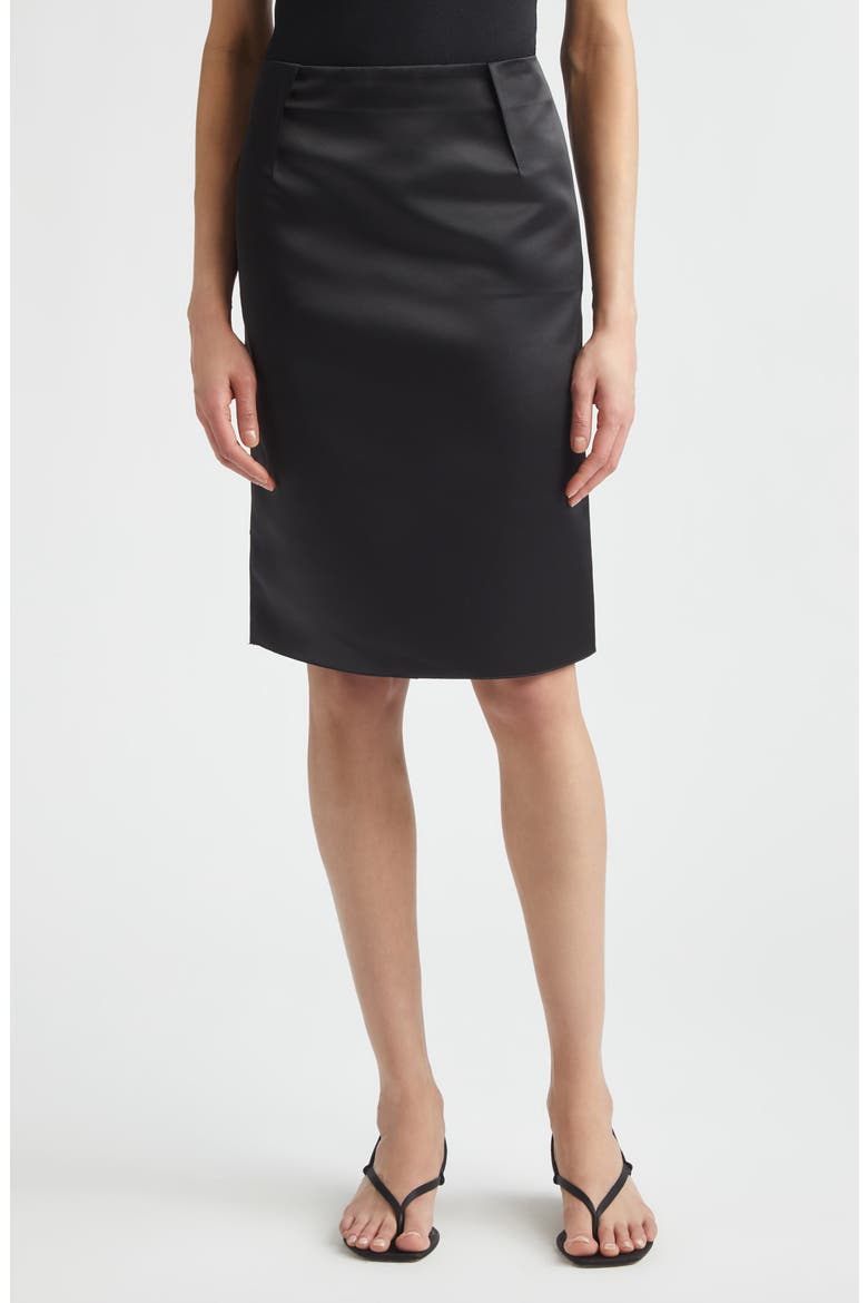 Duchesse Satin Pencil Skirt, Main, color, BLACK