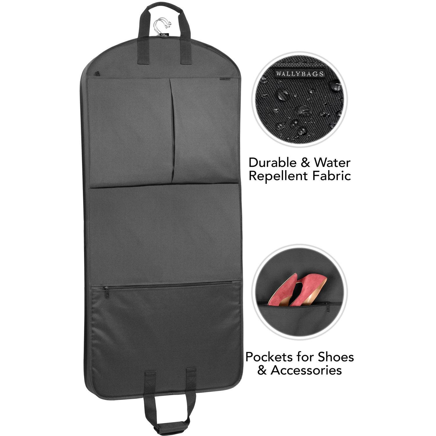 Wallybags 52" Deluxe Travel Garment Bag with two pockets, Black, Alternate, color, Black