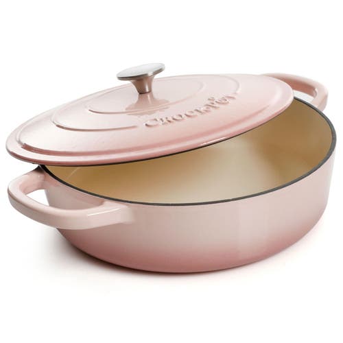 Crock-pot 5 Quart Round Enameled Cast Iron Braiser Pan With Self Basting Lid In Pink