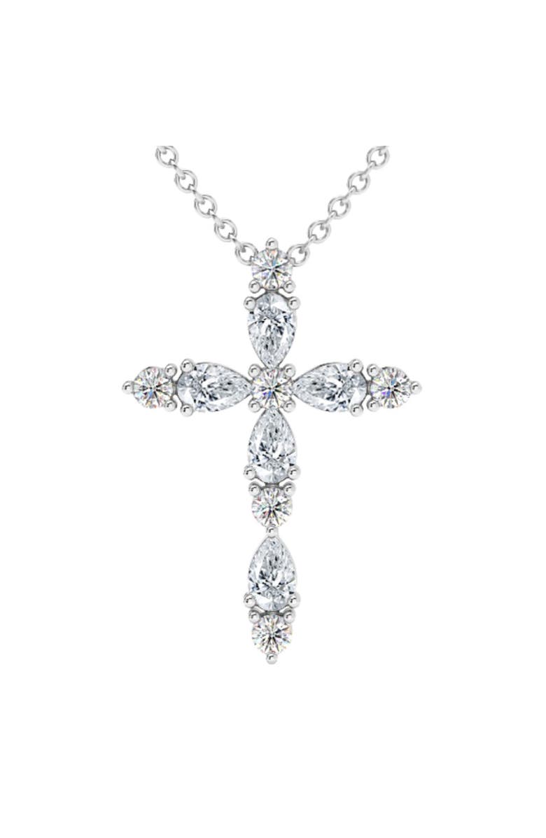 Bliss Diamond 3/4Ct Diamond Cross Round & Pear Shape 14k Gold Necklace Lab Grown 1" Tall, Main, color, 14K White Gold
