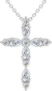 Bliss Diamond 3/4Ct Diamond Cross Round & Pear Shape 14k Gold Necklace Lab Grown 1" Tall