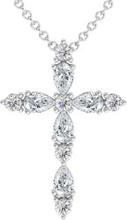 Bliss Diamond 3/4Ct Diamond Cross Round & Pear Shape 14k Gold Necklace Lab Grown 1" Tall